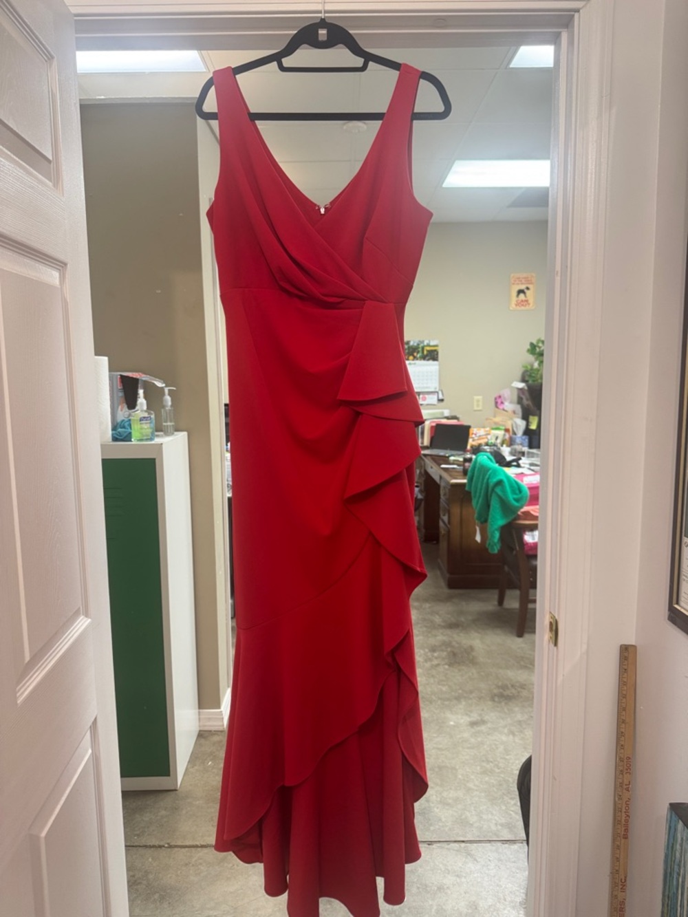 Red Sleeveless V-Neck Ruffle Maxi Dress